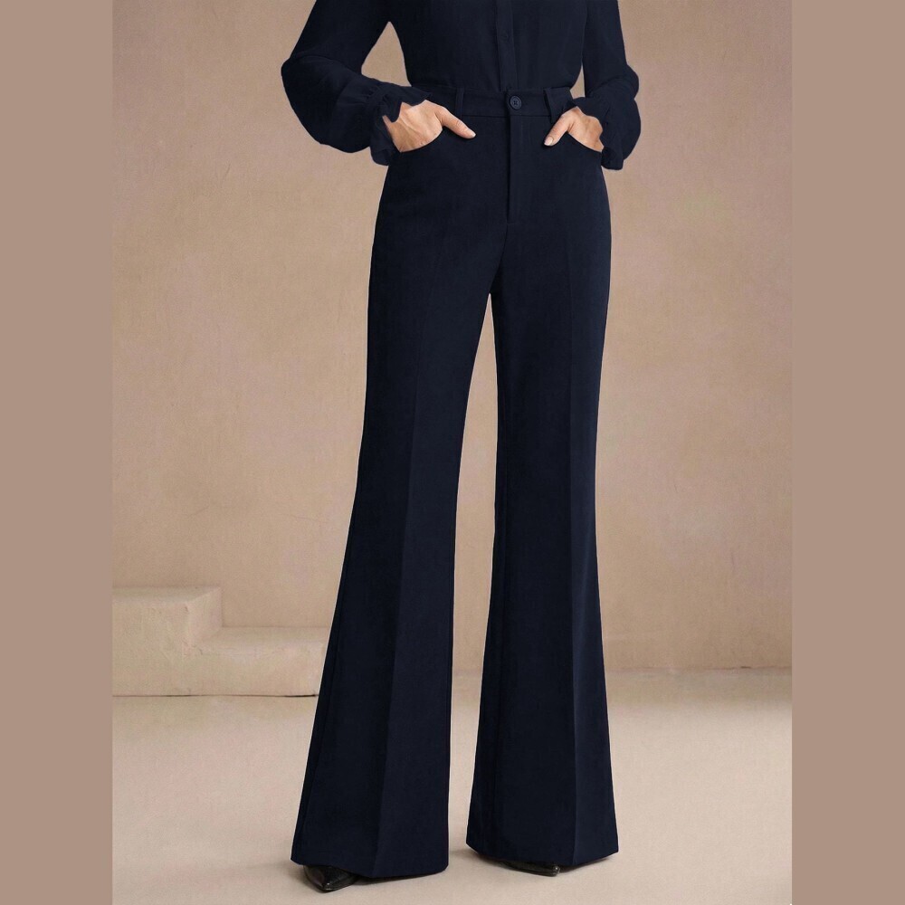 Navy Blue High Waisted Flared Trouser Pants